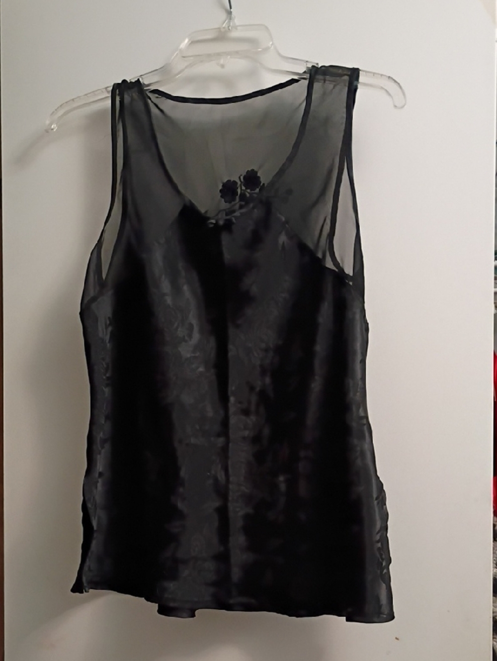 Elegant Black Sheer-Overlay Camisole